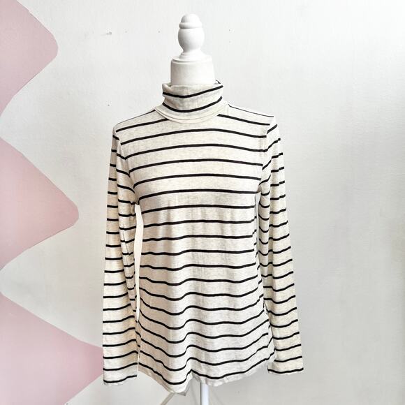 Madewell Striped Turtleneck Long Sleeve Top Sz Large Minimalist Classic NWT - Picture 1 of 7